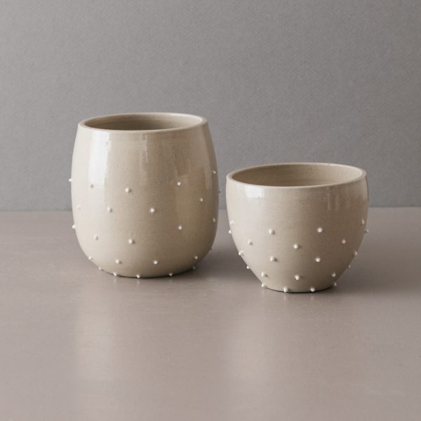 Ensemble de tasses grès beige billes de porcelaine