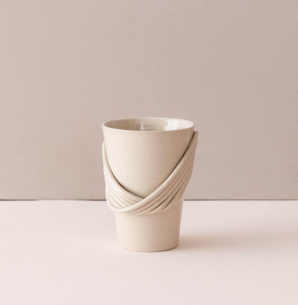 tasse beige torsades de cordes de grès